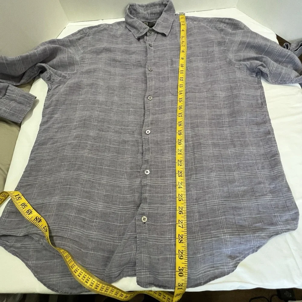 Banana Republic Shirt Mens  Sz Large Gray Linen Factory‎ Store Button Down